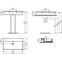 CONCA Umývadlo 80x45 cm, bez otvoru pre batériu, farba biela lesklá, s prepadovým otvorom, brúsená spodná hrana, T3828MA