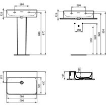 CONCA Umývadlo 60x45 cm, bez otvoru pre batériu, farba biela lesklá, s prepadovým otvorom, brúsená spodná hrana, T3822MA