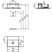 CONCA Umývadielko 40x35 cm, bez otvoru pre batériu, farba biela lesklá, s prepadovým otvorom, T381101