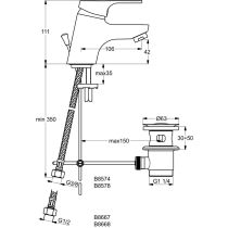SLIMLINE II umývadlová batéria s odpadovou garnitúrou a s flexibilnými hadicami, B8578AA