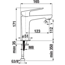 LAUFEN LUA|UMA E Umývadlová stojančeková páková batéria s výtokom 123 mm, s automatickým výpustom, Chróm 004, HF506801100000