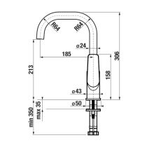 LAUFEN LAU UMA-E Kuchynská batéria s otočným ramenom, výtok v tvare J 213 mm, Chróm 100, HF506830100000