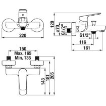 LAUFEN LUA|UMA-E Vaňová nástenná páková batéria, bez sprchového príslušenstva, Chróm 004, HF506860100600