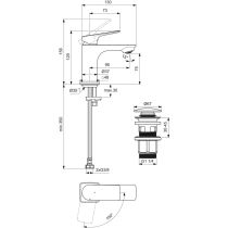 CeraLife C umývadlová batéria Bluestart s click-clack odpadovou garnitúrou a flexibilnými hadicami, 3,85L/min., BE042XG