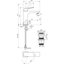 CeraLife C umývadlová batéria Bluestart s click-clack odpadovou garnitúrou a flexibilnými hadicami, 3,85L/min., BE047XG