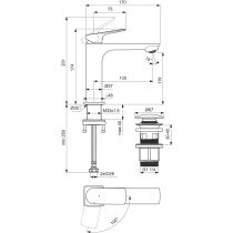 CeraLife C umývadlová batéria Bluestart s click-clack odpadovej garnitúry a flexibilnými hadicami, 3,85L/min., BE105XG