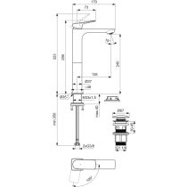 CeraLife C umývadlová batéria Bluestart s click-clack odpadovou garnitúrou a flexibilnými hadicami, 3,85L/min., BE051XG