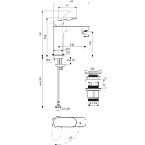 CeraLife O umývadlová batéria Bluestart s click-clack odpadovou garnitúrou a flexibilnými hadicami, 3,85L/min., BE009XG