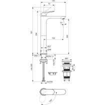 CeraLife O umývadlová batéria Bluestart s click-clack odpadovou garnitúrou a flexibilnými hadicami, 3,85L/min., BE013XG