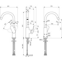 CeraLife O umývadlová batéria vysoká s otočným vývodom bez odpadovej garnitúry a flexibilnými hadicami, 3,85L/min., BE015AA