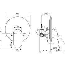 CERALIFE O  Sprchová nástenná podomietková zmiešavacia batéria diel2, vrátane podomietkového dielu 1, BE022AA