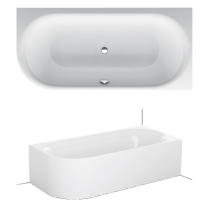 BetteLux Oval V Silhouette voľne stojaca vaňa k stene z glazovanej titánovej ocele s povrchovou úpravou GlazePlus 1850x850x575 mm, Biela, 3436-000CELVS,PLUS