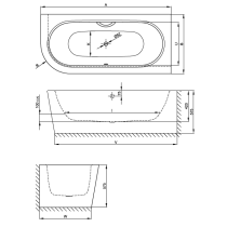 BetteStarlet V Silhouette voľne stojaca vaňa k stene z glazovanej titánovej ocele 1850x850x575 mm, Biela, 6700-000CELVK