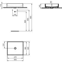 I.LIFE B Umývadlo na dosku 50x42 cm, bez otvoru pre batériu a bez prepadu, T573801