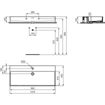 EXTRA Umývadlo 101,5x45 cm, s otvorom pre batériu, farba biela matná, s prepadovým otvorom, R0553V1