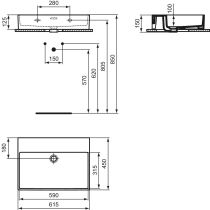 EXTRA Umývadlo 61,5x45 cm, bez otvoru pre batériu, farba biela lesklá ideal plus, s prepadovým otvorom, R0541MA