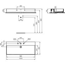 EXTRA Umývadlo 101,5x45 cm, s 3 otvormi pre batériu, farba biela lesklá, s prepadovým otvorom, R055101