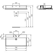 EXTRA Umývadlo 81,5x45 cm, s 3 otvormi pre batériu, farba biela lesklá, s prepadovým otvorom, R054801