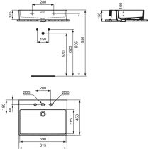 EXTRA Umývadlo 61,5x45 cm, s 3 otvormi pre batériu, farba biela lesklá, s prepadovým otvorom, R054001