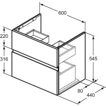 FINESSE Umývadlová skrinka 60 cm, šírka 44 cm,  E3386Y2
