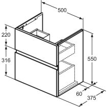 FINESSE Umývadlová skrinka 50 cm, šírka 37,5 cm,  E3378US