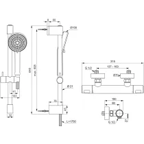 CERATHERM T25 Sprchová nástenná termostatická batéria, so sprchovou kombináciou tyč 60 cm, A8528AA