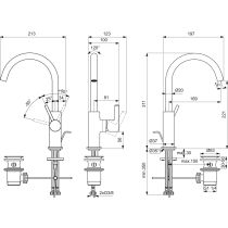 JOY Umývadlová batéria s vysokým otočným vývodom, s odpadovou garnitúrou a flexibilnými hadicami, BC777A2
