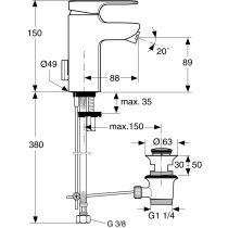 MOMENTS Bidetová batéria s odpadovou garnitúrou a flexibilnými hadicami, A3909AA
