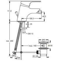 SlimLine II bidetová batéria s odpadovou garnitúrou a flexibilnými hadicami, B8585AA