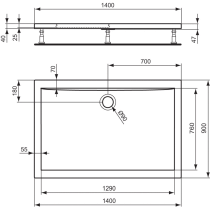 Ultraflat sprchová vanička akrlátová 140x90x4 cm, K518601