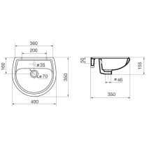 EUROVIT Umývadielko  40x35 cm bez otvoru pre batériu, V011301