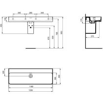 STRADA II Umývadlo bez otvoru pre batériu 120x43 cm, T364101