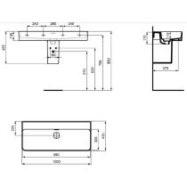 STRADA II Umývadlo 100x43 cm bez otvoru pre batériu, T364001