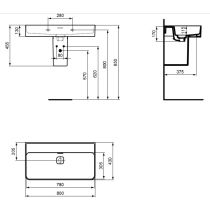 STRADA II Umývadlo 80x43 cm, bez otvoru pre batériu, T363901