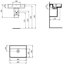 STRADA II Umývadlo 60x43 cm bez otvoru pre batériu, T363801