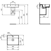 STRADA II Umývadlo 50x43 cm s 1 otvorom pre batériu a  s brúsenou spodnou hranou, T364301