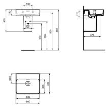 STRADA II Umývadlo 50x43 cm bez otvoru pre batériu a s brúsenou spodnou hranou, T364901