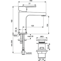 SEVATOP Umývadlová batéria s klik-klak garnitúrou a flexibilnými hadicami, 5 l/min, BC398AA
