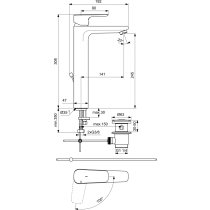 CERAPLAN III SLIM Umývadlová batéria Bluestart s vysokým vývodom s odtokovou garnitúrou a s flexibilnými hadicami, BC572AA