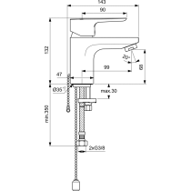 CERAPLAN III SLIM Umývadlová batéria s retiazkou na ovládanie garnitúry a flexibilnými hadicami, 9 l/min, BC564AA