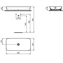 IPALYSS Umývadlo na dosku 80x40 cm bez prepadu, bez otvoru pre batériu, E1391MA