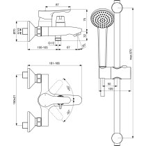 ALPHA Vaňová batéria nástenná s keramickým prepínačom, so sprchovým príslušenstvom BC656AA