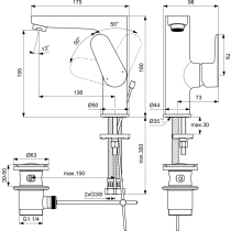 CERAFINE O Umývadlová batéria zvýšená čierná matná s kovovou odtokovou garnitúrou, BC703U4