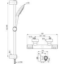 CERATHERM T100 Sprchová nástenná termostatická batéria, so sprcovou kombináciou tyč 60 cm, A7234AA