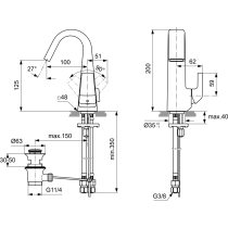 JES Umývadlová batéria Piccolo s odpadovou garnitúrou a flexibilnými hadicami, H4490AA