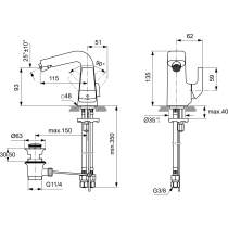 JES Bidetová batéria s odpadovou garnitúrou a flexibilnými hadicami, H4494AA