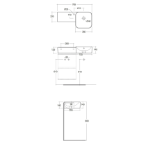 RAK PETIT Umývadlo s odkladacou plochou vľavo 36x36x76,5 cm, s otvorom pre batériu, PETWB37701AWHA