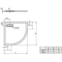 Sprchová vanička akrylátová - štvrťkruh - 90x90cm - lesklá biela,  T449201