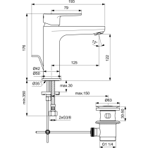 CERAFINE O umývadlová batéria hodvábne čierna matná s kovovou odtokovou garnitúrou, BC699XG