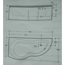 Dahlia vaňa anatomicky tvarovaná 180x90 cm s čelný panelom a sifónom, J281501, Ľavá